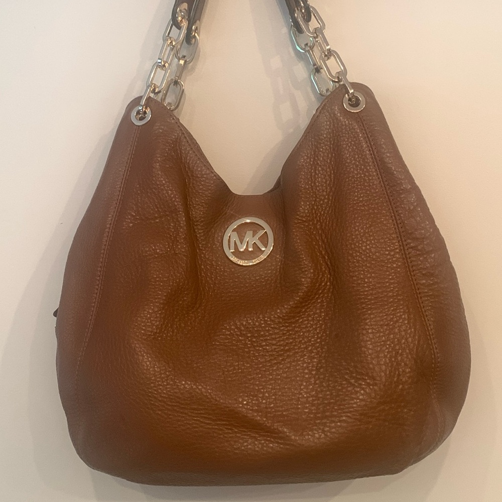 Michael Kors saddle tan leather shoulder hobo bag